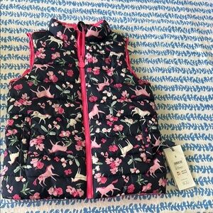 Joules Navy Floral and Unicorn Print Puffer Vest
